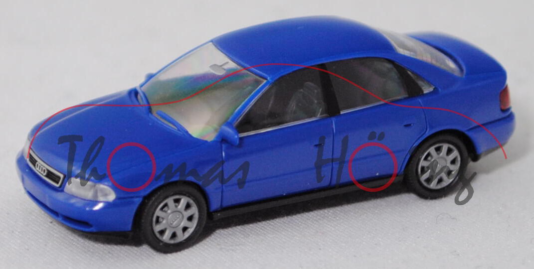 Audi A4 1.8 T quattro (B5, Typ 8D2, Vorfacelift, Mod. 94-99), ultramarinblau, Rietze, 1:87, Werbebox