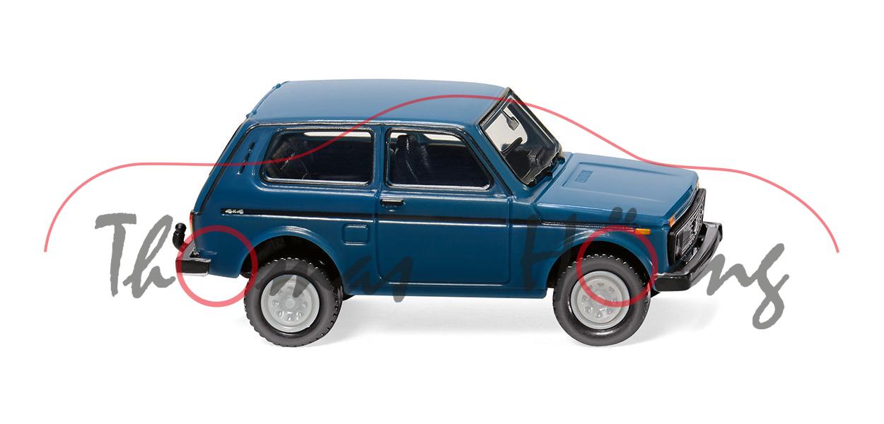 Lada Niva 4x4 1.7i (Facelift 1994, 3-türer, Radstand kurz, Modell 94-10), azurblau, Wiking, 1:87, mb