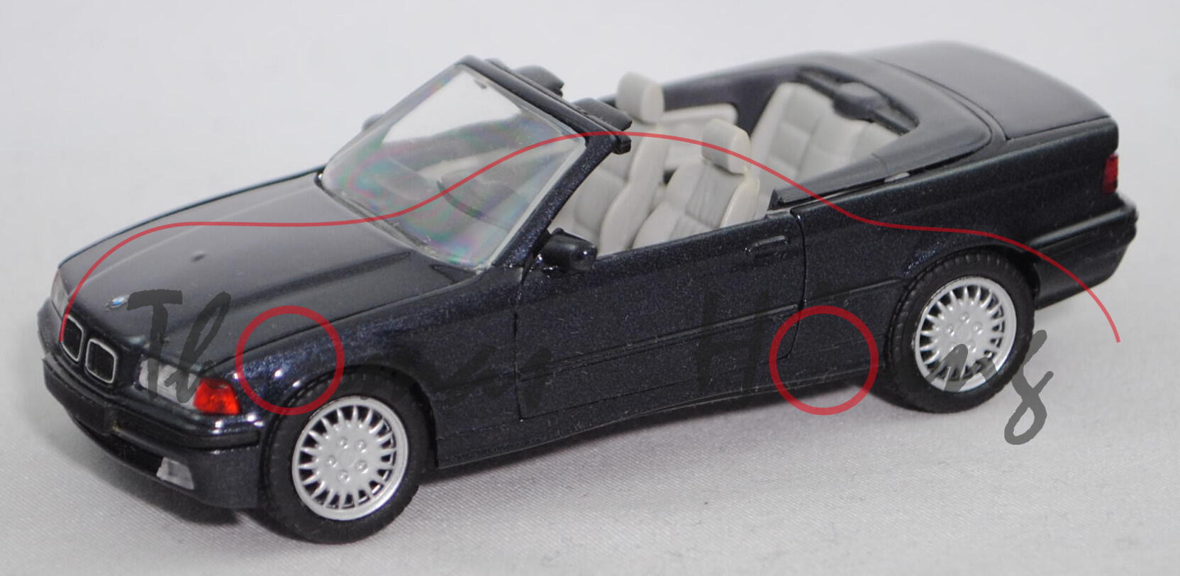 BMW 325i Cabrio (3. Gen., E36 (C), Modell 1993-1996), schwarzblau metallic, Schabak, 1:43, PC-Box