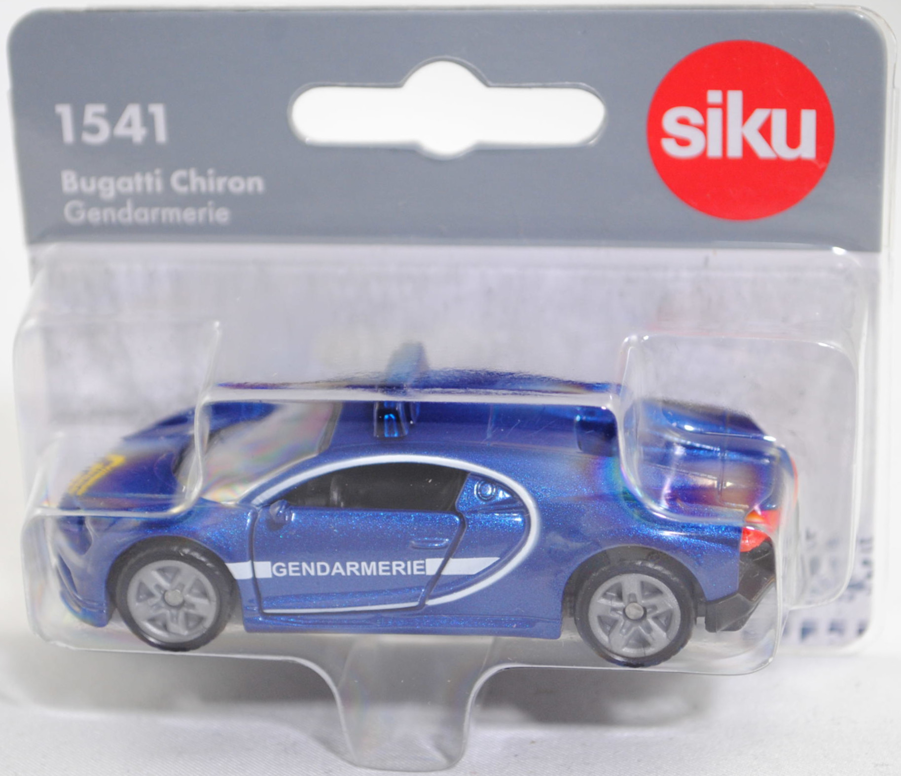 00000 Bugatti Chiron (1. Generation, Modell 2016-2024) Gendarmerie, hell-kobaltblaumetallic, GENDARMERIE, B47 silbergrau, SIKU SUPER, 1:57, P29f