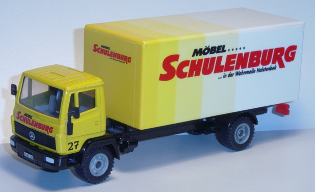 Mercedes LN-2 Koffer LKW, kadmiumgelb/schwarz, MÖBEL ..... / SCHULENBURG / ... In der Wohnmeile Hals