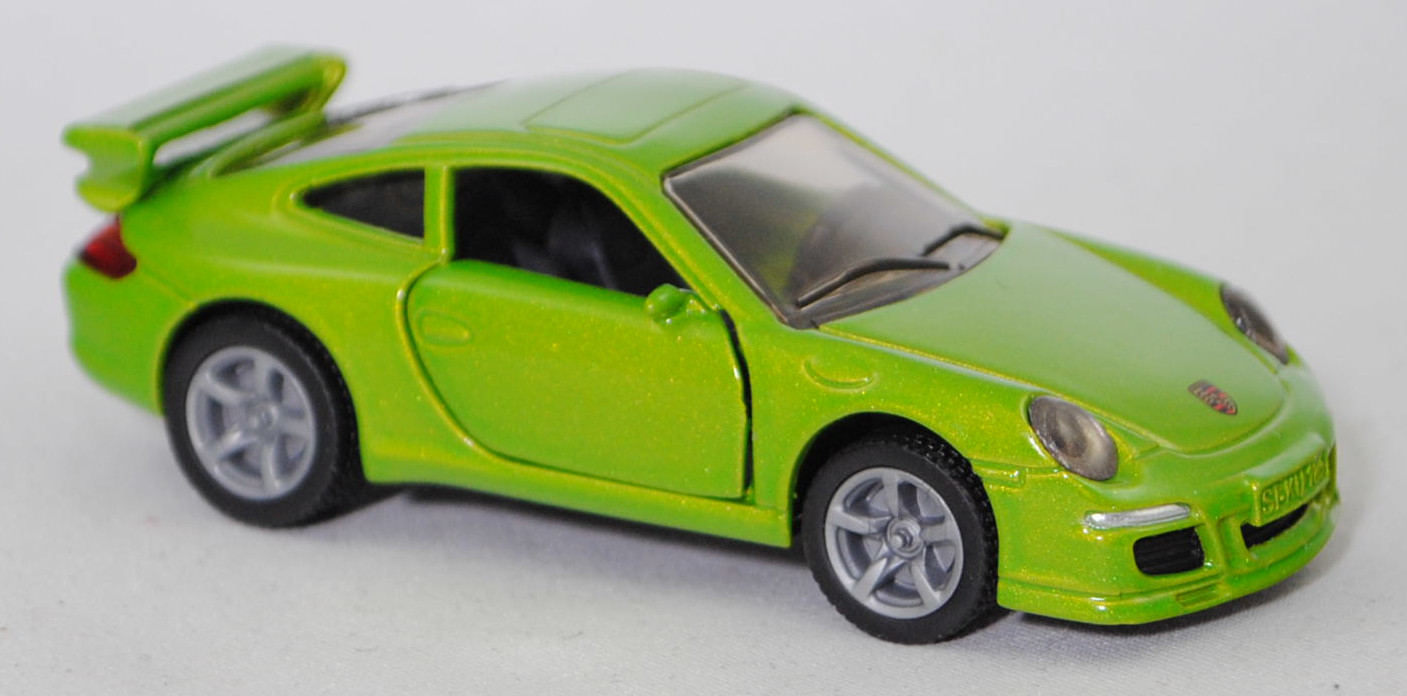 00003 Porsche 911 Carrera S (Typ 997.1 Coupé / 997 MK1 Coupé, Vorfacelift, Modell 2004-2008), hell-gelbgrünmetallic, B22a / B22b geschlossen silbergrau, SIKU SUPER, 1:55, m