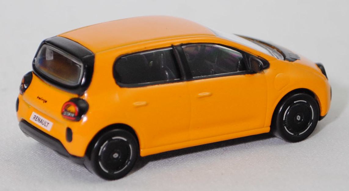Renault Twingo E-Tech elektrisch 80 Urban Range Techno (4. Generation, P04, Modell 2026-), mango gelb (Farbcode EQD), innen schwarz, Norev, 1:63, mb