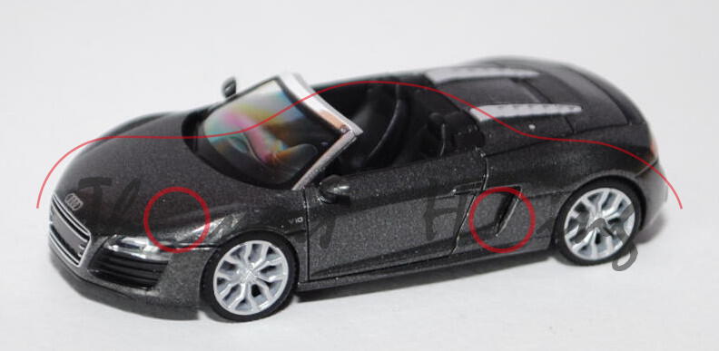 Audi R8 Spyder 5.2 FSI facelift, Modell 2012-, daytonagrau, innen schwarz, Herpa, 1:87, mb