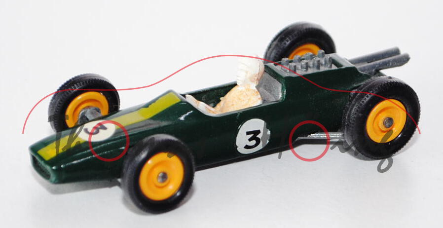 Lotus Racing Car, moosgrün, Nr. 3, mit Fahrer, Matchbox Series, mb (Box Typ E)