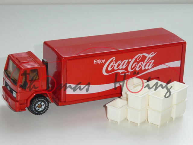 00003 Ford Cargo Getränkewagen, verkehrsrot, Enjoy / Coca-Cola / Trade-mark®, 11 weiße Kisten, Sackk