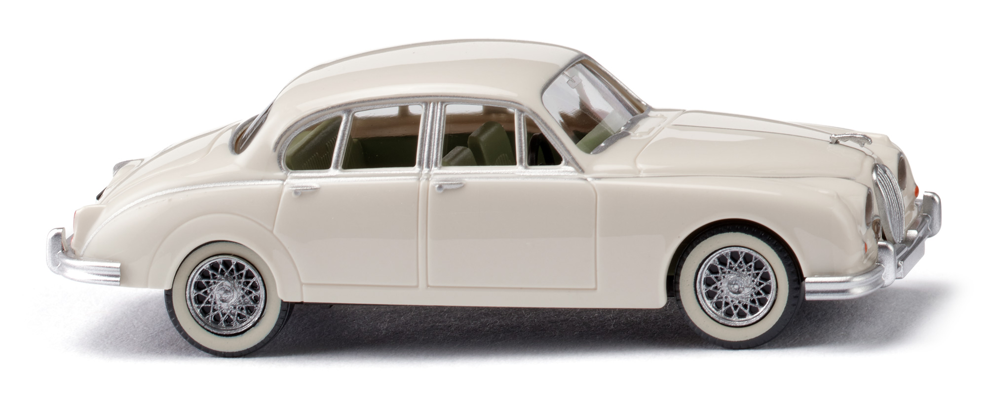 Jaguar MK II 3.4 / 3.8 (2. Generation, Baureihe Mark 2, Vorfacelift, Modell 1959-1967), perlweiß (cream / old english white), Wiking, 1:87, mb