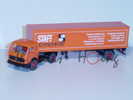 Mercedes 1619 Sattelzug, signalorange/schwarz, STAFF / LICHTKOMFORT / Strahler-Kollektoren / Stromsc