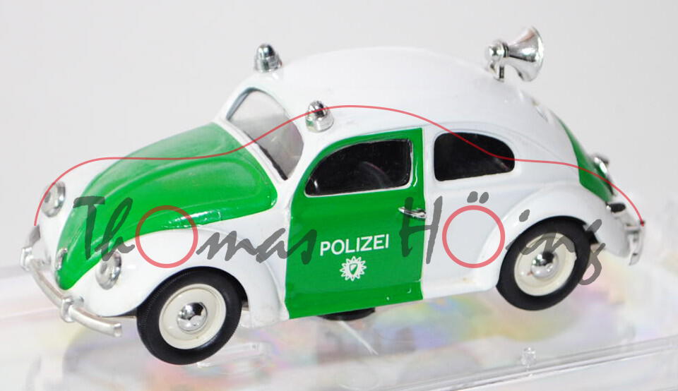 VW Käfer Standardlimousine (Typ 11) (Brezelkäfer) Polizei, Modell 1949, reinweiß/gelbgrün, POLIZEI, 