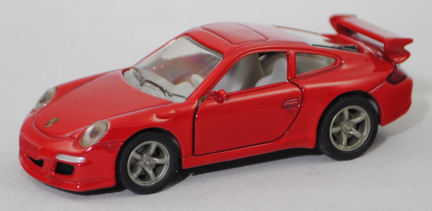00000 Porsche 911 Carrera S (Typ 997.1 Coupé / 997 MK1 Coupé, Vorfacelift, Modell 2004-2008), dunkel-verkehrsrot, B22a / B22b offen silbergrau, SIKU SUPER, 1:55, m