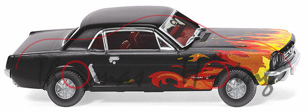 Ford Mustang Coupé (Mod. 1964-1966), schwarzmatt mit rotgelber Flammenoptik vorne, Wiking, 1:87, mb