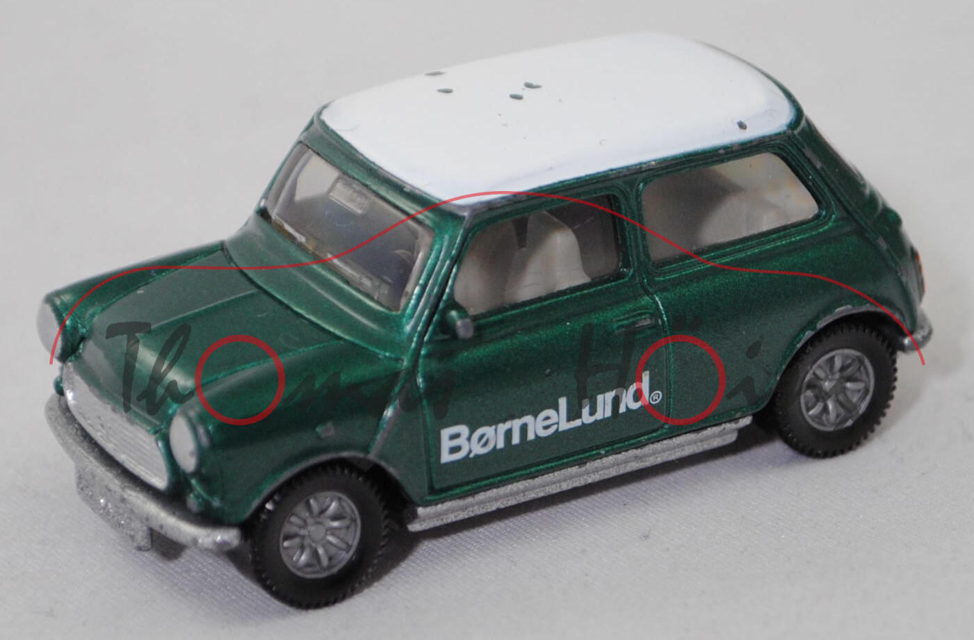 73200 J MINI Cooper 1.3i (Typ MK VI, Mod. 91-96), grünmet., Dach weiß, BørneLund®, SIKU, 1:52, m-