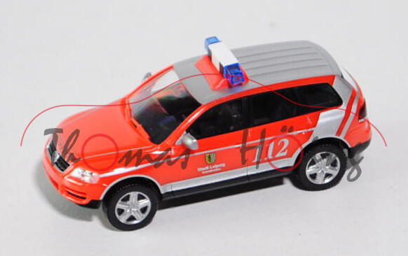 Feuerwehr Leipzig - VW Touareg I, Modell 2002-2006, tagesleuchtfarbe/silber, 112 / Stadt Leipzig / B