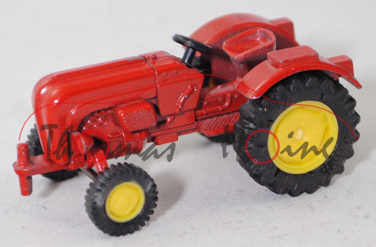 00007 PORSCHE-DIESEL STANDARD T 217 (Modell 1960-1962), verkehrsrot, Fronscheinwerfer 3 mm lang, ohne Auspuff, runde Vertiefung unter der Ölwanne, SIKU, 1:60, vsc