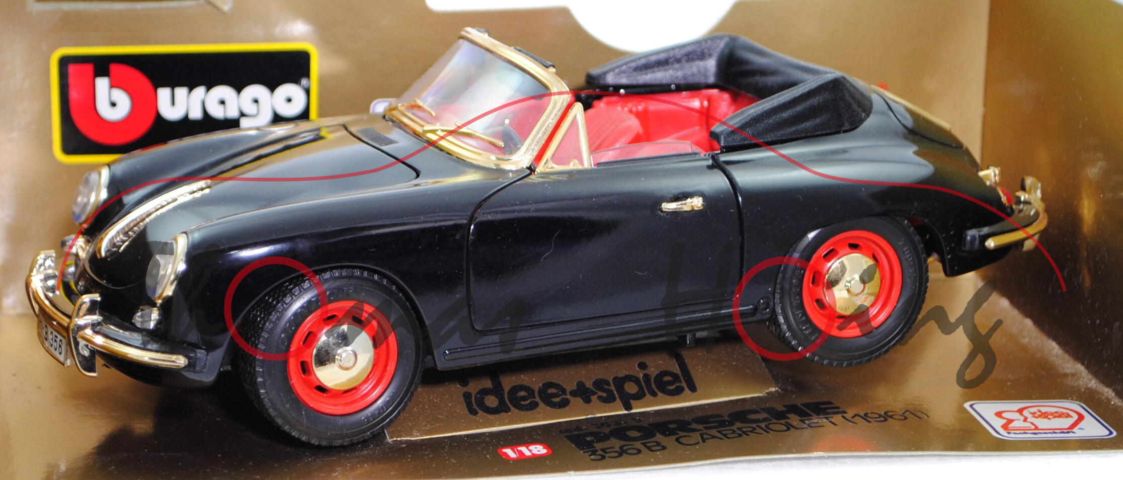 Porsche 356 B Cabriolet (Typ B-Modell, Modell 1961-1963), schwarz, Bburago, 1:18, Werbebox m-