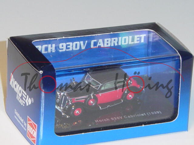 Horch 930V Cabriolet 1939, schwarz/karminrot, Verdeck geschlossen, Ricko / Busch, 1:87, PC-Box