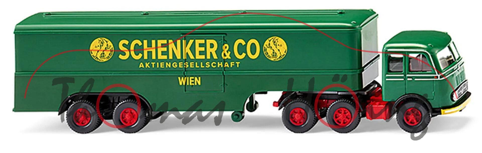 Mercedes-Benz LPS 333 (Modell 58-61) Koffersattelzug, laubgrün, SCHENKER & CO, Wiking, 1:87, mb