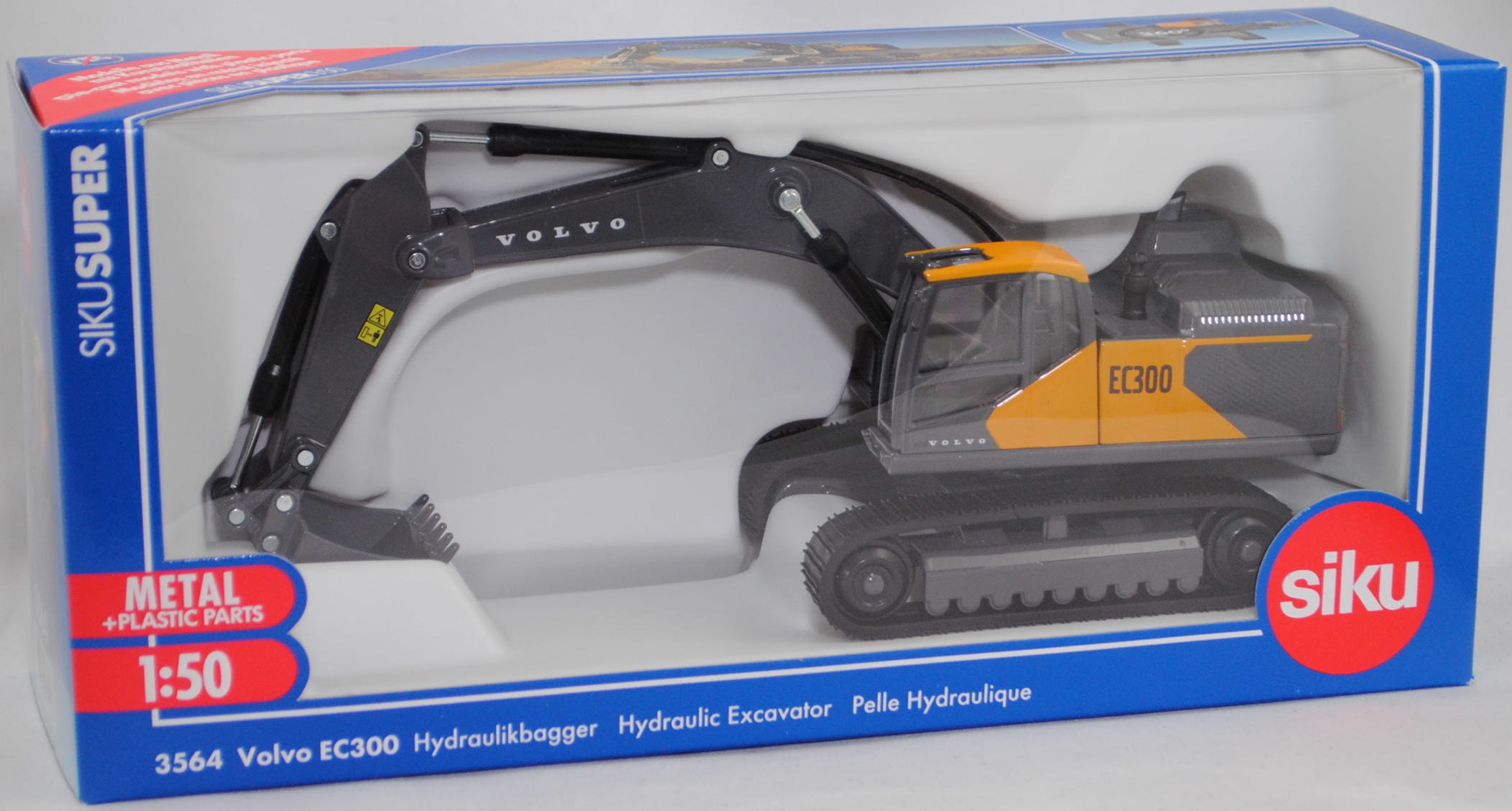 00000 Hydraulikbagger Volvo EC300 mit Tieflöffel und Raupenfahrwerk, maisgelb/blass-graubraun, Sitz schwarz, SIKU SUPER 1:50, L17mpK