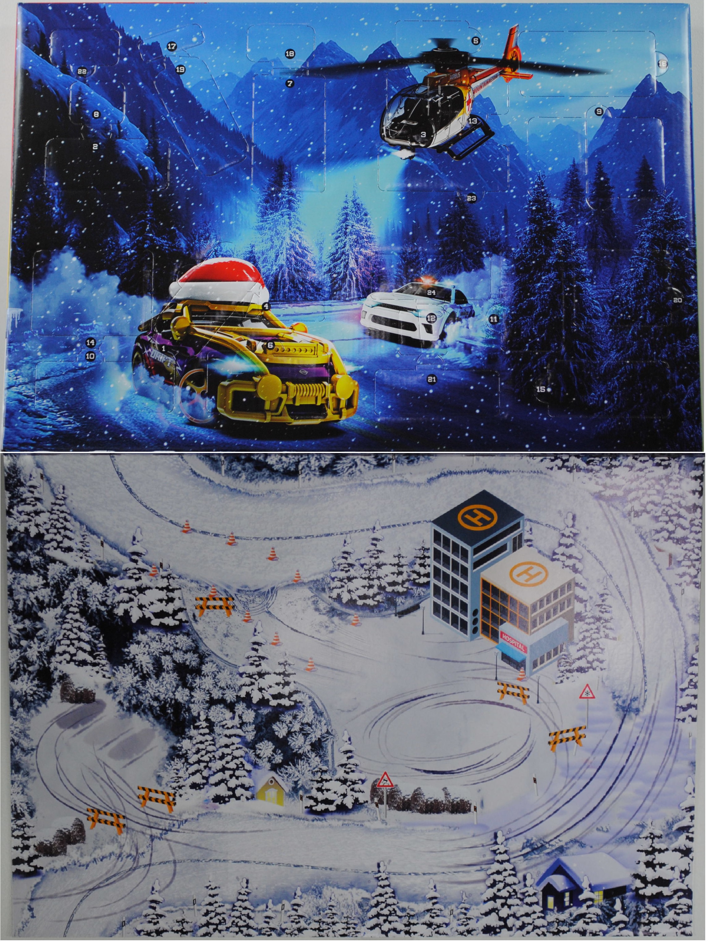 Adventskalender: Airbus + Audi + BMW + Dodge + Ford + Nissan + Volvo + VW, Beilage: 16 diverse Teile als Bodykit und Tuning-Zubehör, majorette, mb (Advent Calendar)