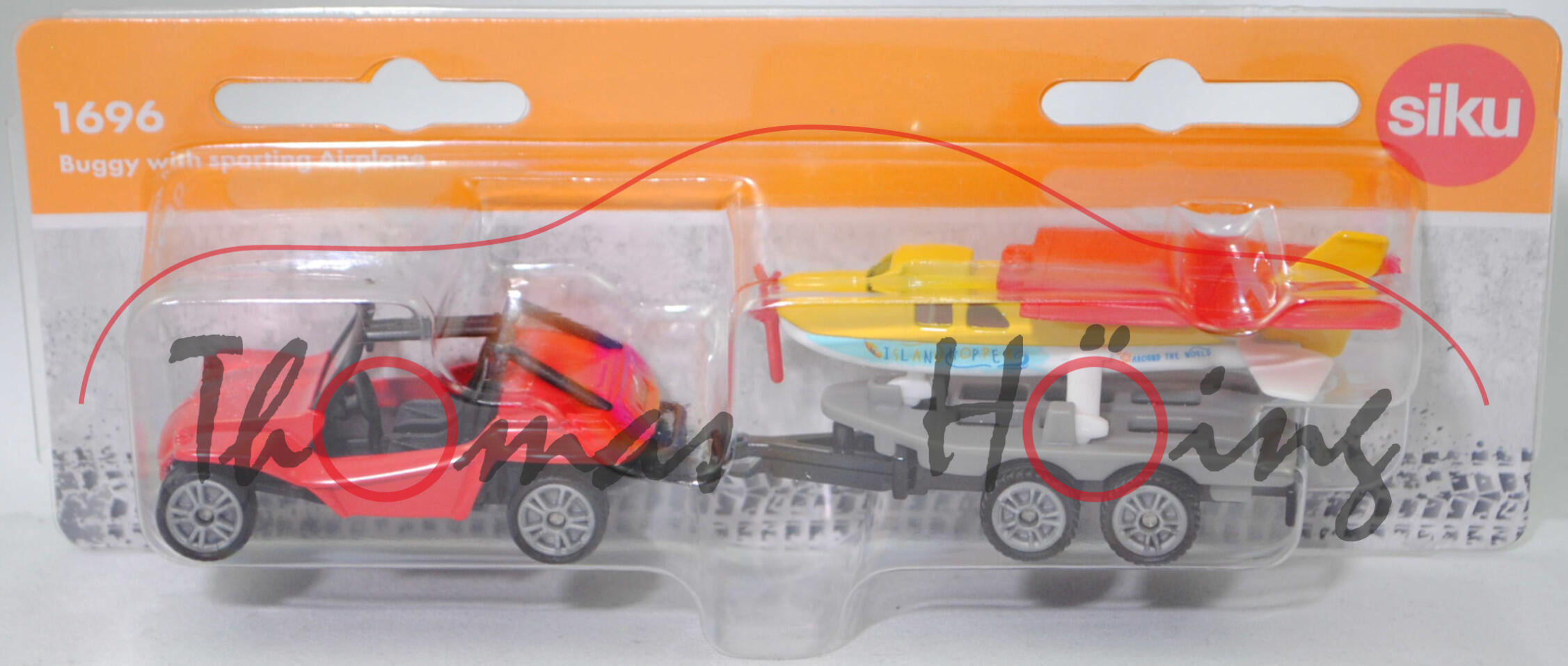 00000 Hazard-Buggy / HAZ-Buggy (Modell 1968-1992) mit Anhänger und Sportflugzeug (vgl. Cessna Skyhawk 172S, Modell 1998-), rot + grau/schwarz + rot/gelb/weiß, SIKU SUPER, P29f