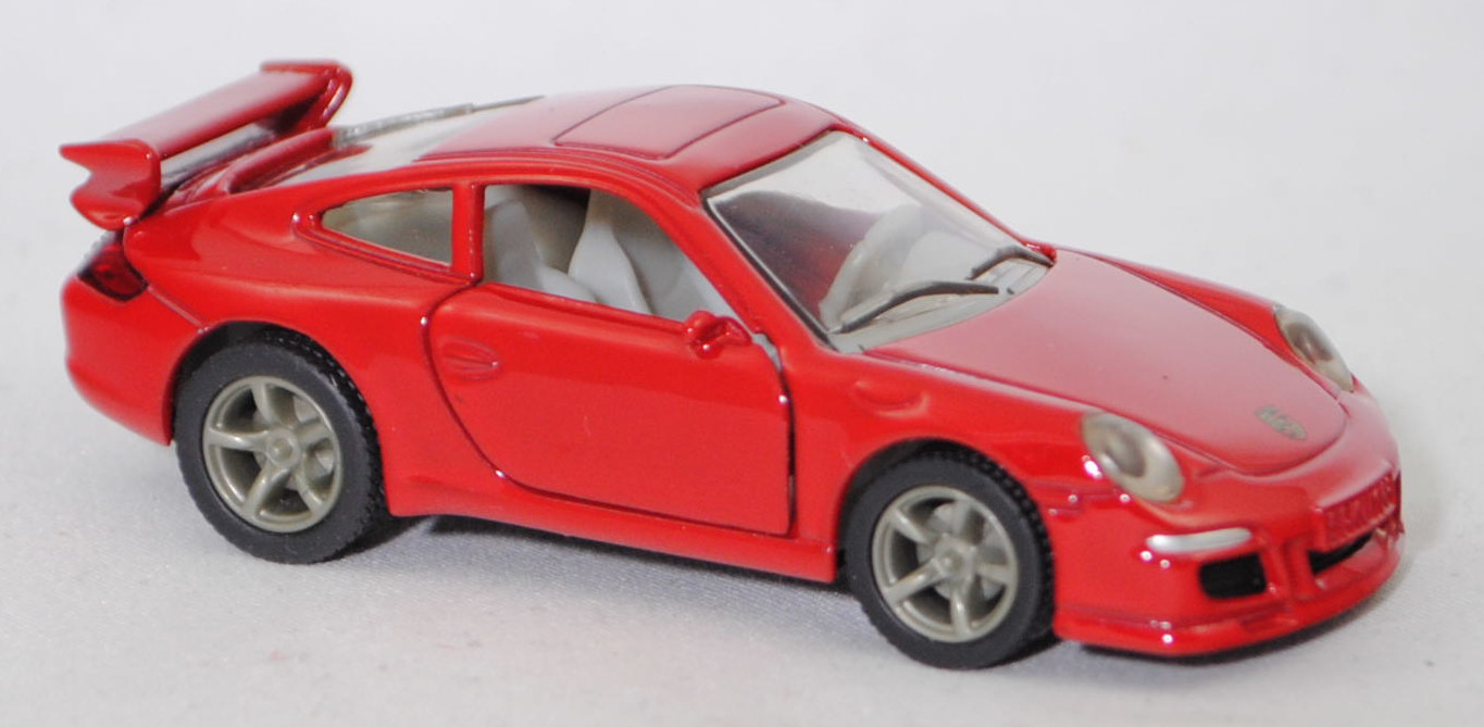 00000 Porsche 911 Carrera S (Typ 997.1 Coupé / 997 MK1 Coupé, Vorfacelift, Modell 2004-2008), dunkel-verkehrsrot, B22a / B22b offen silbergrau, SIKU SUPER, 1:55, m