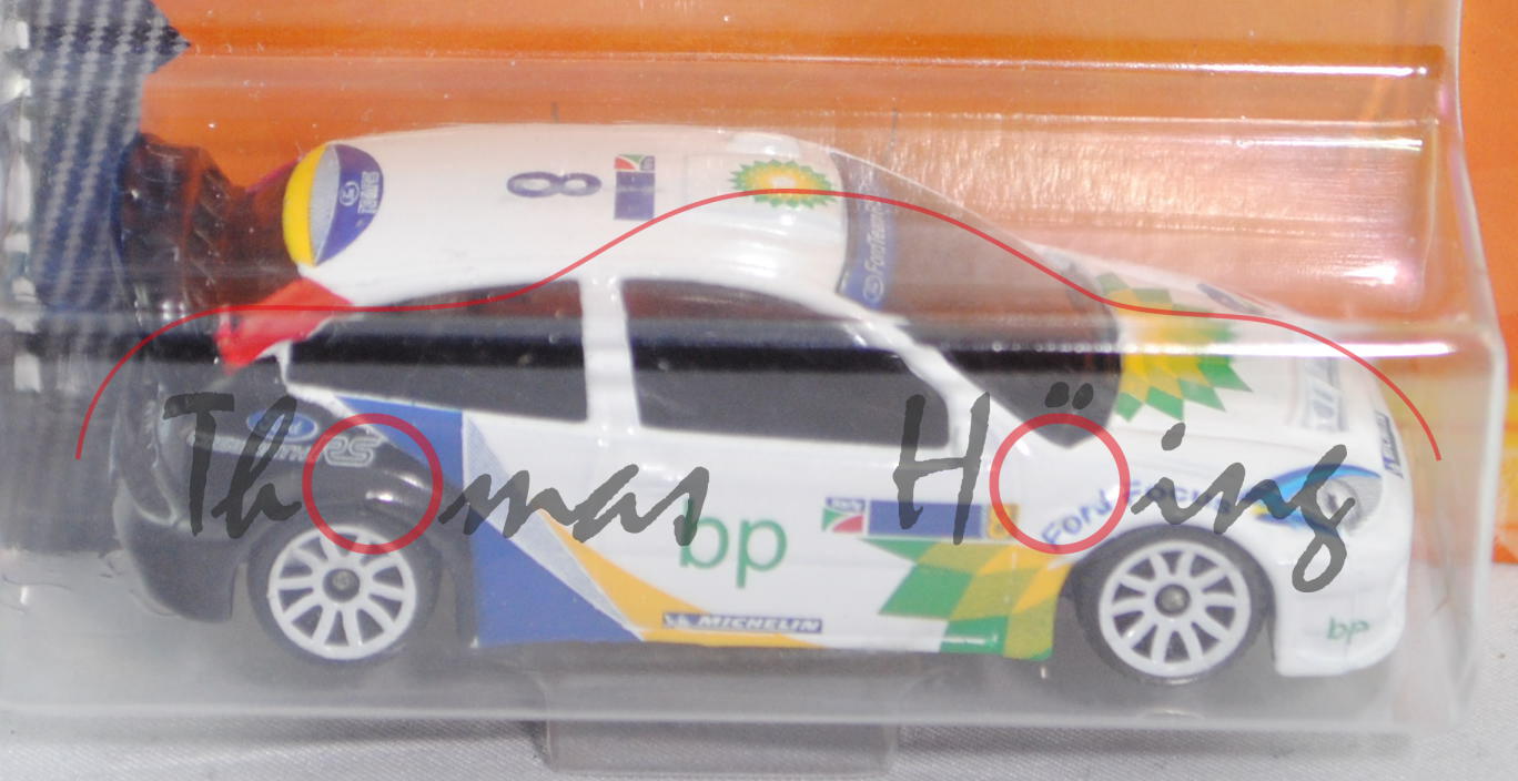 Ford Focus WRC (Nr. 201A), weiß, bp / MICHELIN / 8, 10-Speichen-Felge, majorette, 1:57, Blister