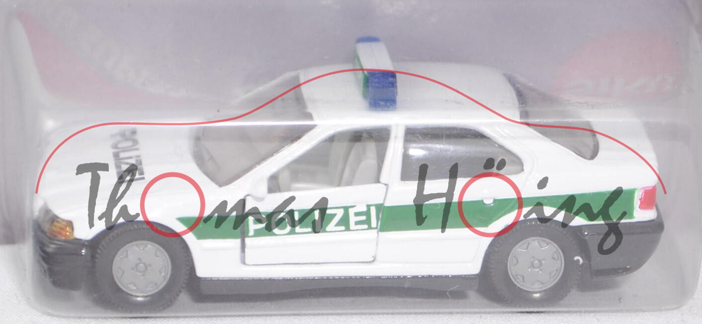 00002 BMW 320i (Baureihe E36, Modell 1992-1996) Polizei-Streifenwagen, reinweiß/hell-moosgrün, innen