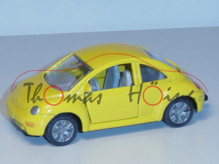 VW New Beetle 2.0 (Typ 9C), Modell 1998-2001, verkehrsgelb, mit AHK, neue Räder, Modell geschraubt