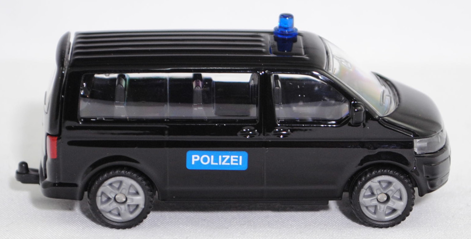 00000 VW T5 GP Multivan Highline 2.0 TDI (Typ 2 Transporter 5, Typ 7E, GP 2009, Modell 2009-2015) Sondereinsatzkommando, schwarz, POLIZEI, SIKU SUPER, 1:61, P29f