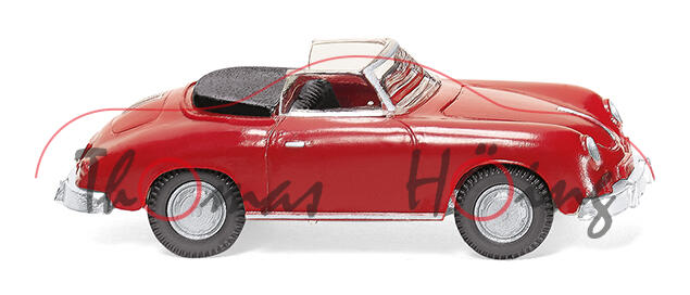 Porsche 356 B Cabriolet (Typ B-Modell, Modell 1959-1961), signalrot, innen schwarz, Wiking, 1:87, mb