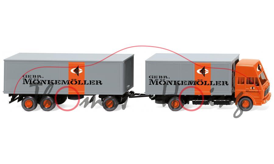 MB 1638 m. Hochdach (Mod. 77-80) Kofferlastzug, orange/grau, GEBR. / MÖNKEMÖLLER, Wiking, 1:87, mb