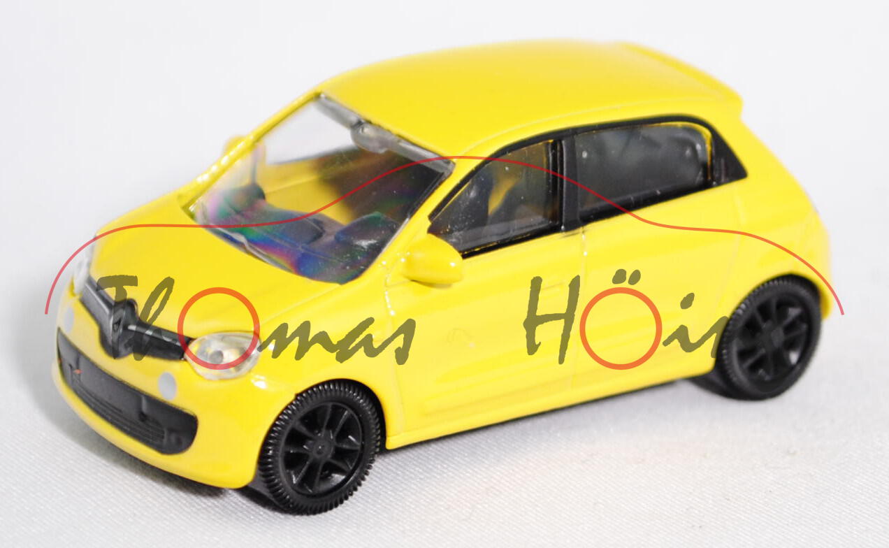 Renault Twingo (Typ Twingo III, Modell 2014-), zinkgelb, Felgen schwarz, ca. 1:61, Norev SHOWROOM, m