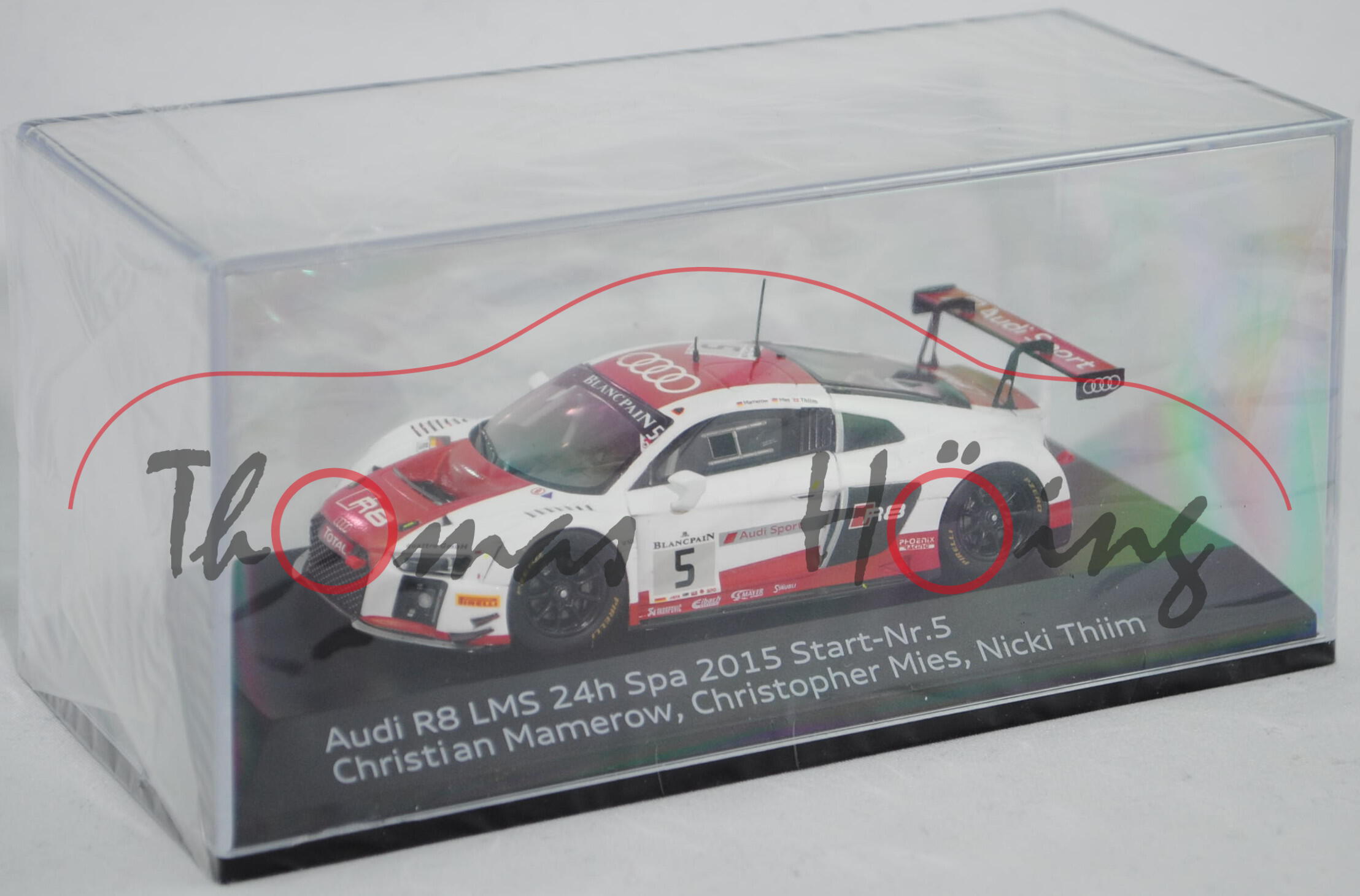 Audi R8 LMS (2016), weiß/rot, 24h Spa-Francorchamps 2015, Nr. 5 (3. Platz), Fahrer: Christian Mamero