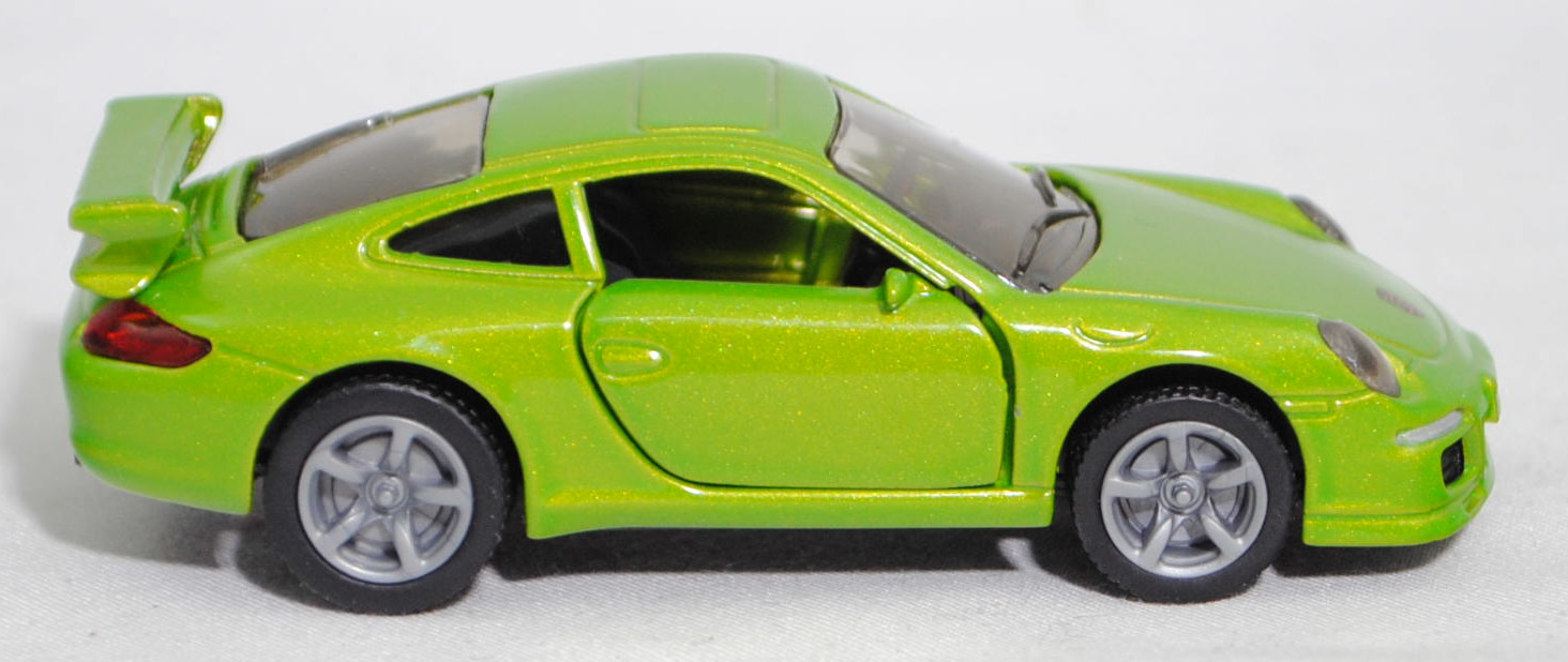 00003 Porsche 911 Carrera S (Typ 997.1 Coupé / 997 MK1 Coupé, Vorfacelift, Modell 2004-2008), hell-gelbgrünmetallic, B22a / B22b geschlossen silbergrau, SIKU SUPER, 1:55, m
