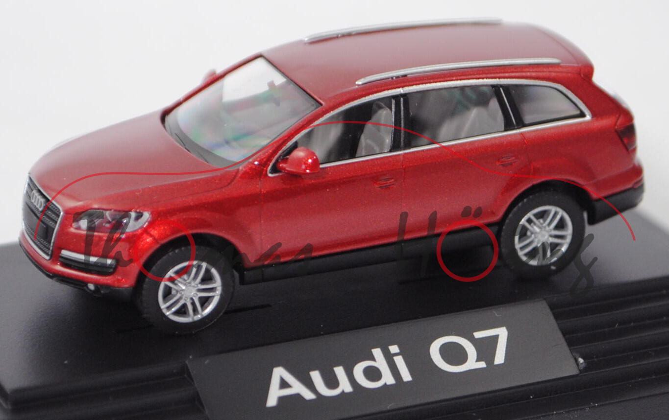 Audi Q7 4.2 FSI quattro (1. Gen., Typ 4L, Mod. 05-09), granatrot perleffekt, Wiking, 1:87, Werbebox