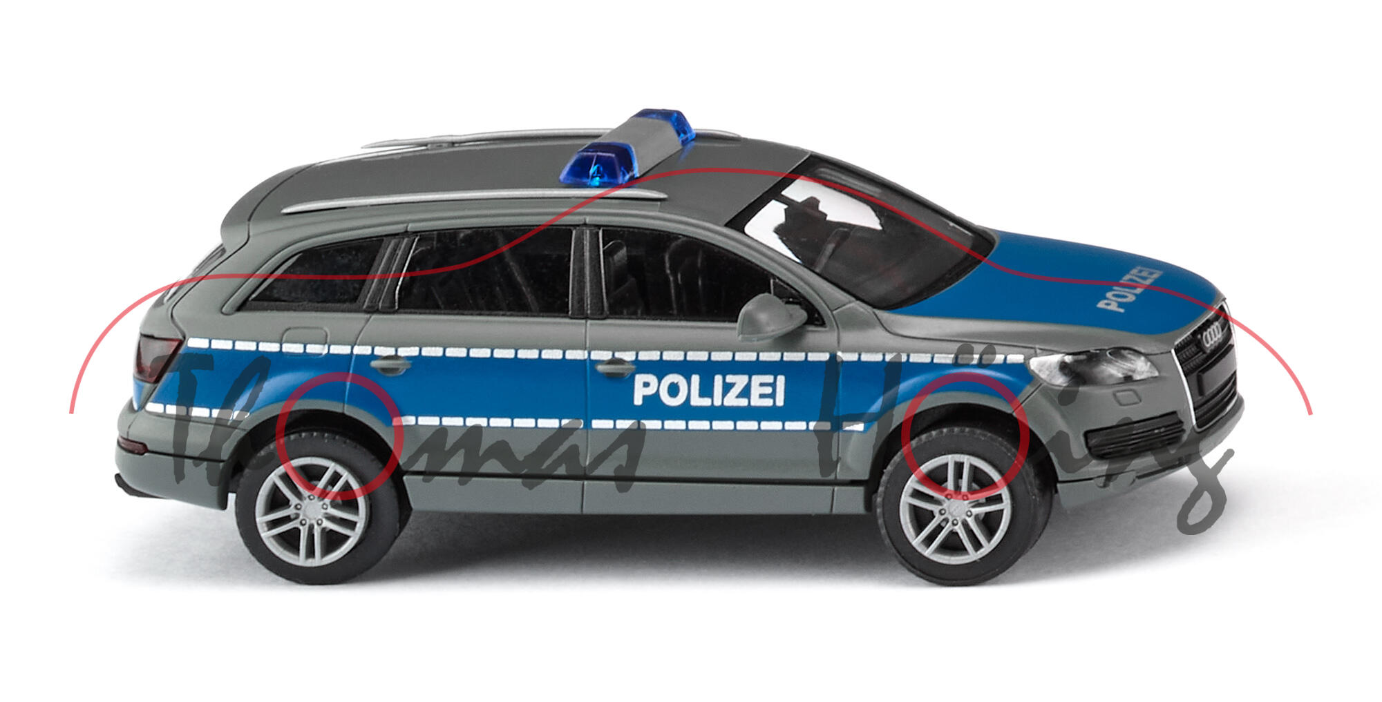 Polizei - Audi Q7 4.2 FSI quattro (1. Generation, Baureihe Q7, Typ 4L, Modell 2005-2009), grau, POLIZEI, Wiking, 1:87, mb