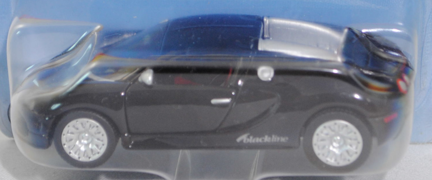 00401 Bugatti Veyron 16.4 (1. Generation, BG825, Modell 2005-2011), schwarz, blackline, SIKU SUPER, 1:55, P29a (Limited Edition IAA PKW 2007) (Schachtel nicht original zum Modell)