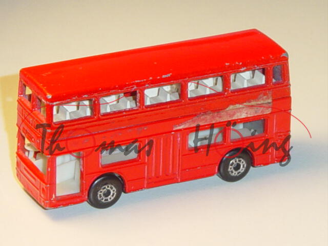 THE LONDONER, verkehrsrot, MATCHBOX 1953-1978, Aufkleber links weg, Matchbox Superfast, mit Farbabpl