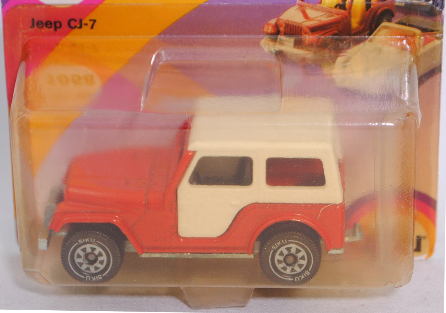 00003 Jeep CJ-5 2.5L (Modell 1979-1983) mit Hardtop, verkehrsrot, SIKU, 1:55, P23 (vergilbt + offen)