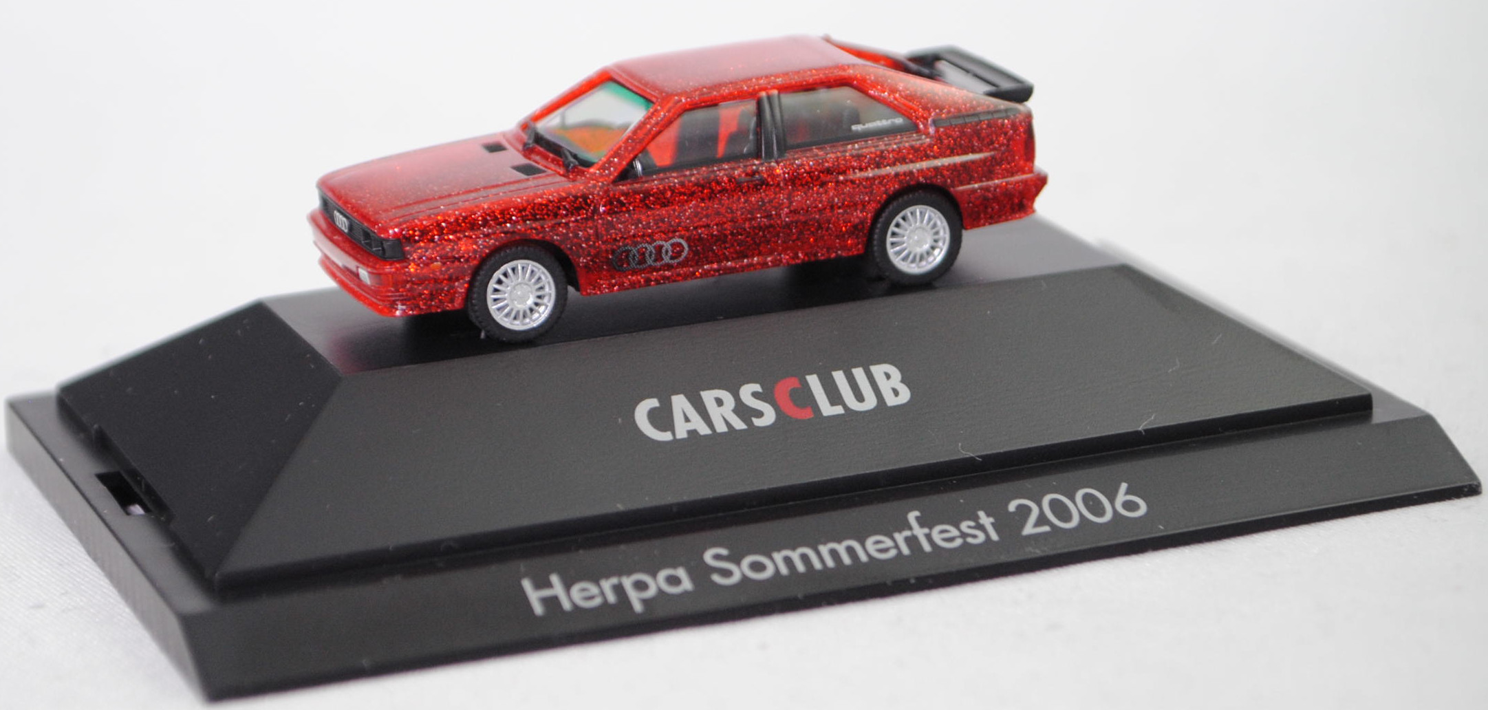 Audi quattro (B2, Typ 85Q, VFL (Vorfacelift), Modell 1980-1982), rot transparent glitzereffekt, Herpa, 1:87, PC-Box (Herpa Sommerfest 2006 für Mitglieder Cars Club)