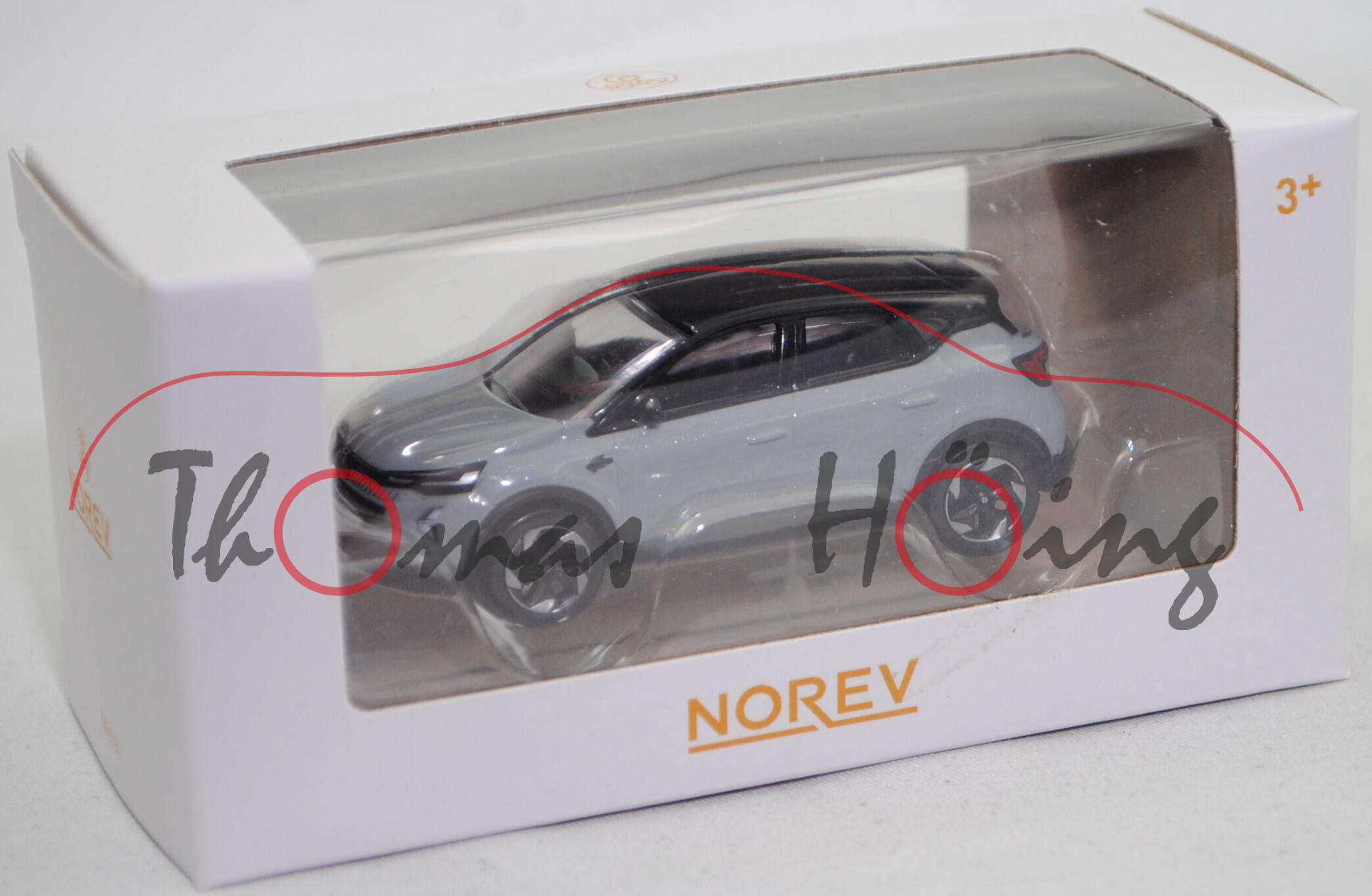 Renault CAPTUR Mild Hybrid 160 EDC Techno (Modell 2024-), Karosserie rafale-grau metallic, Dach black-pearl-schwarz, Norev, 1:64, mb