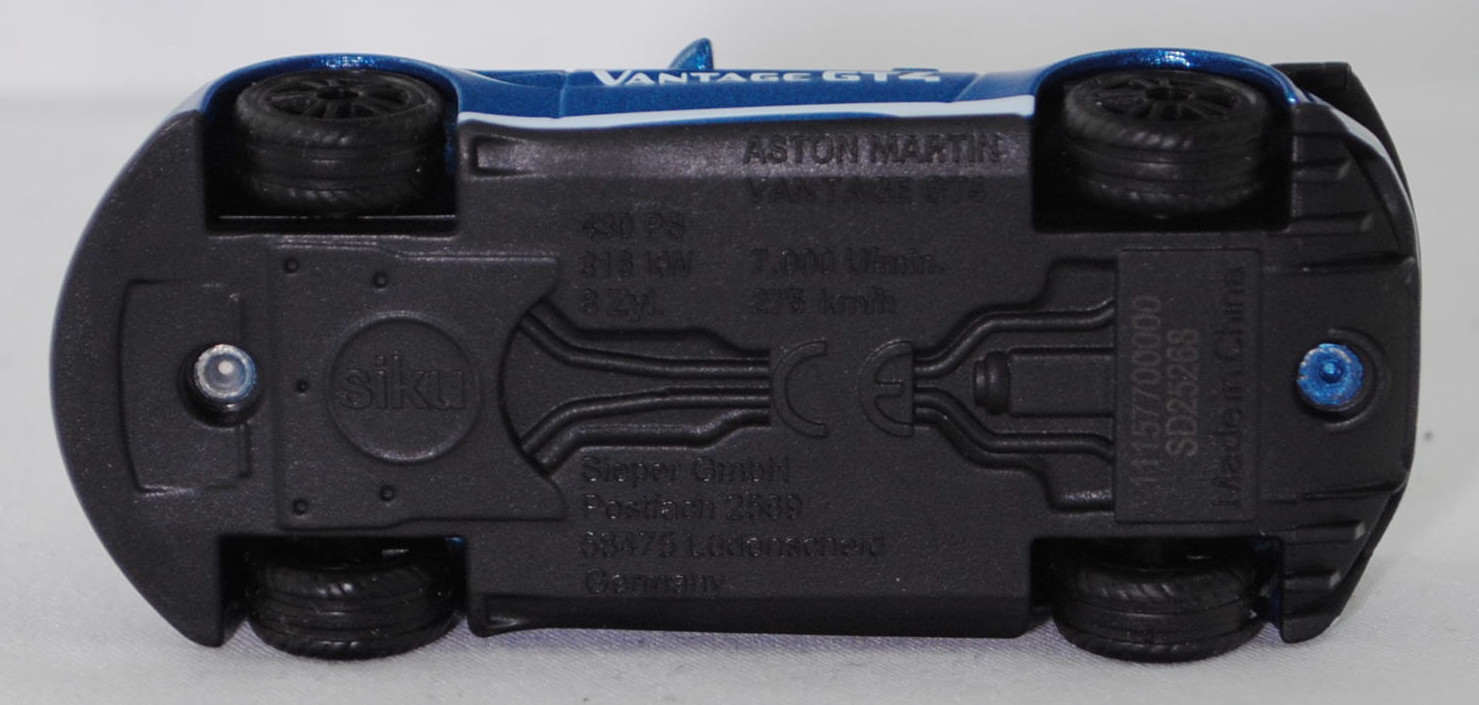00000 Aston Martin Vantage GT4 (4. Generation, interne Baureihenbezeichnung AM6, Modell 2019-2024), dunkel-signalblaumetallic, VANTAGE GT4, SIKU SUPER, 1:53, P29f