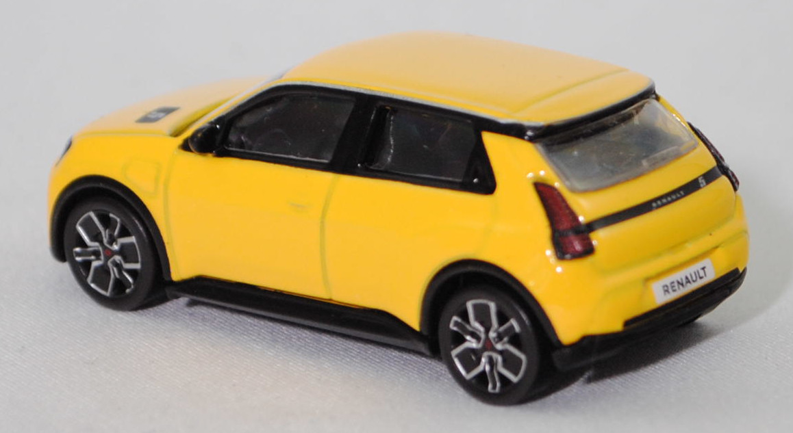 Renault 5 E-Tech Electric Iconic Five 150 Comfort Range (3. Generation, Modell 2024-), Karosserie einschließlich Dach pop yellow! (Farbcode EQJ), Dachlinie silber, Norev, 1:64, mb