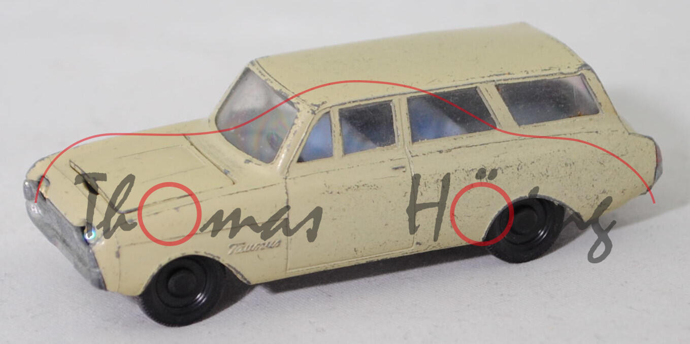 00005 Ford Taunus 17M Turnier (P3 bzw. Projekt NPX, Mod. 62-63), grünbeige, innen hell-taubenblau, Lenkrad schwarz, Schlossträger mit Griffmulde, R1, SIKU, 1:62, vsc