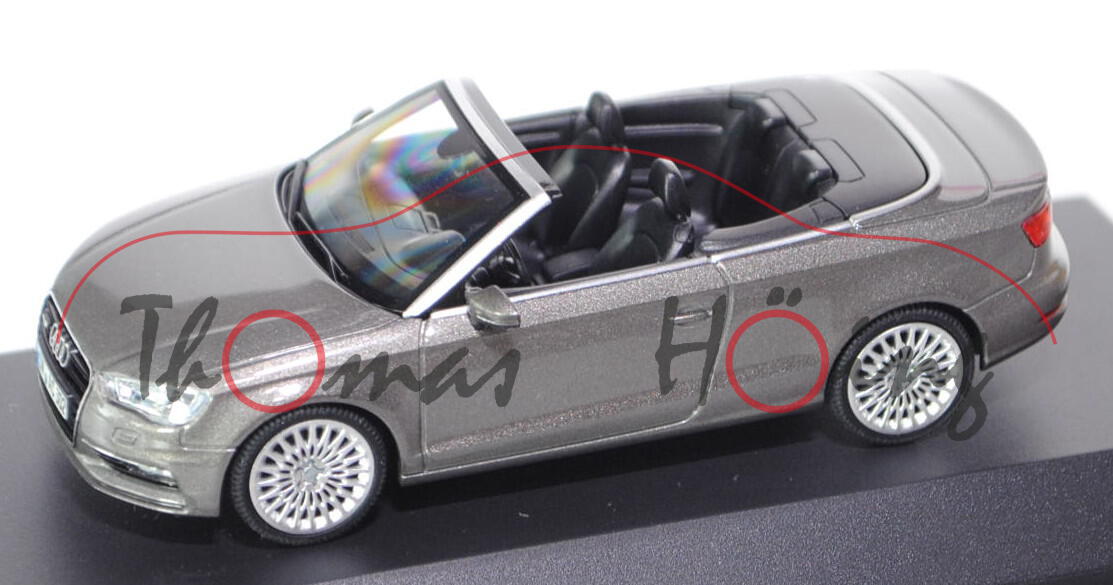 Audi A3 Cabriolet (Typ 8V), Modell 2013-, dakotagrau, Herpa, 1:43, Werbeschachtel