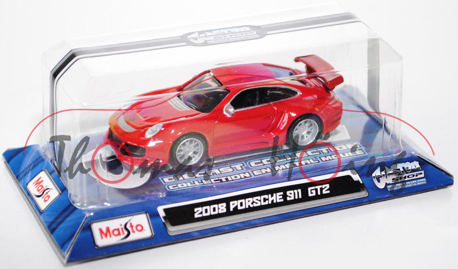 Porsche 911 GT2 (Typ 997), Modell 2007-2010, karminrot, innen schwarz, Maisto (Custom Shop), 1:64 (G