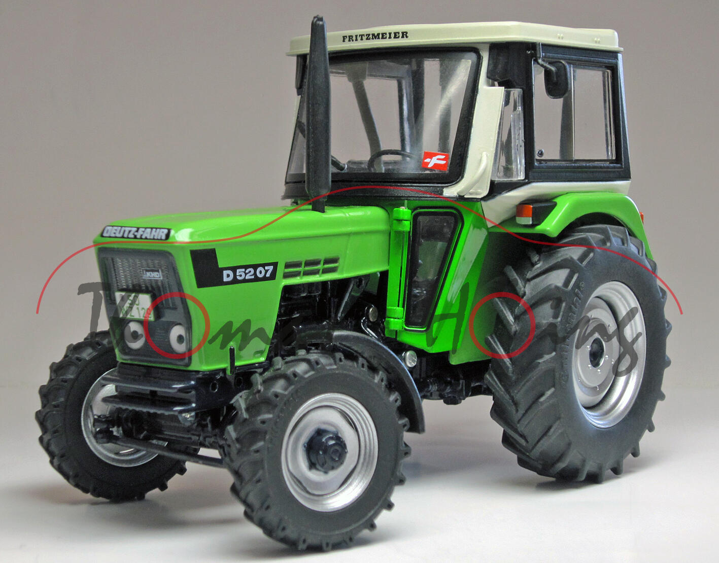 DEUTZ-FAHR D 52 07 A (Ausführung 1980-1984) mit Fritzmeier Verdeck, grün/blau, weise-toys, 1:32, mb