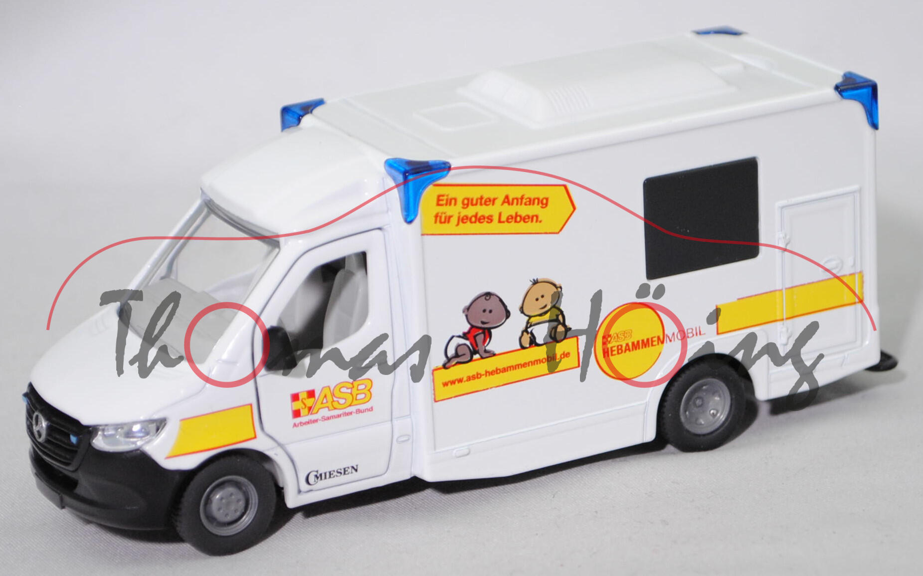 00401 ASB Rettungswagen mit Kofferaufbau, weiß, ASB / HEBAMMENMOBIL, SIKU, 1:50, L17mpK (Limited)