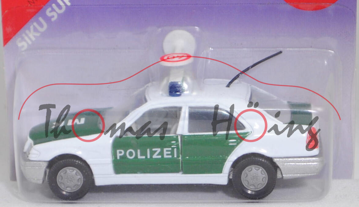 00014a Mercedes-Benz C 220 Klassische Version (W 202, Mod. 93-95) Peterwagen, weiß, POLIZEI / MK, Kardanwelle lang, SIKU, 1:55, P27