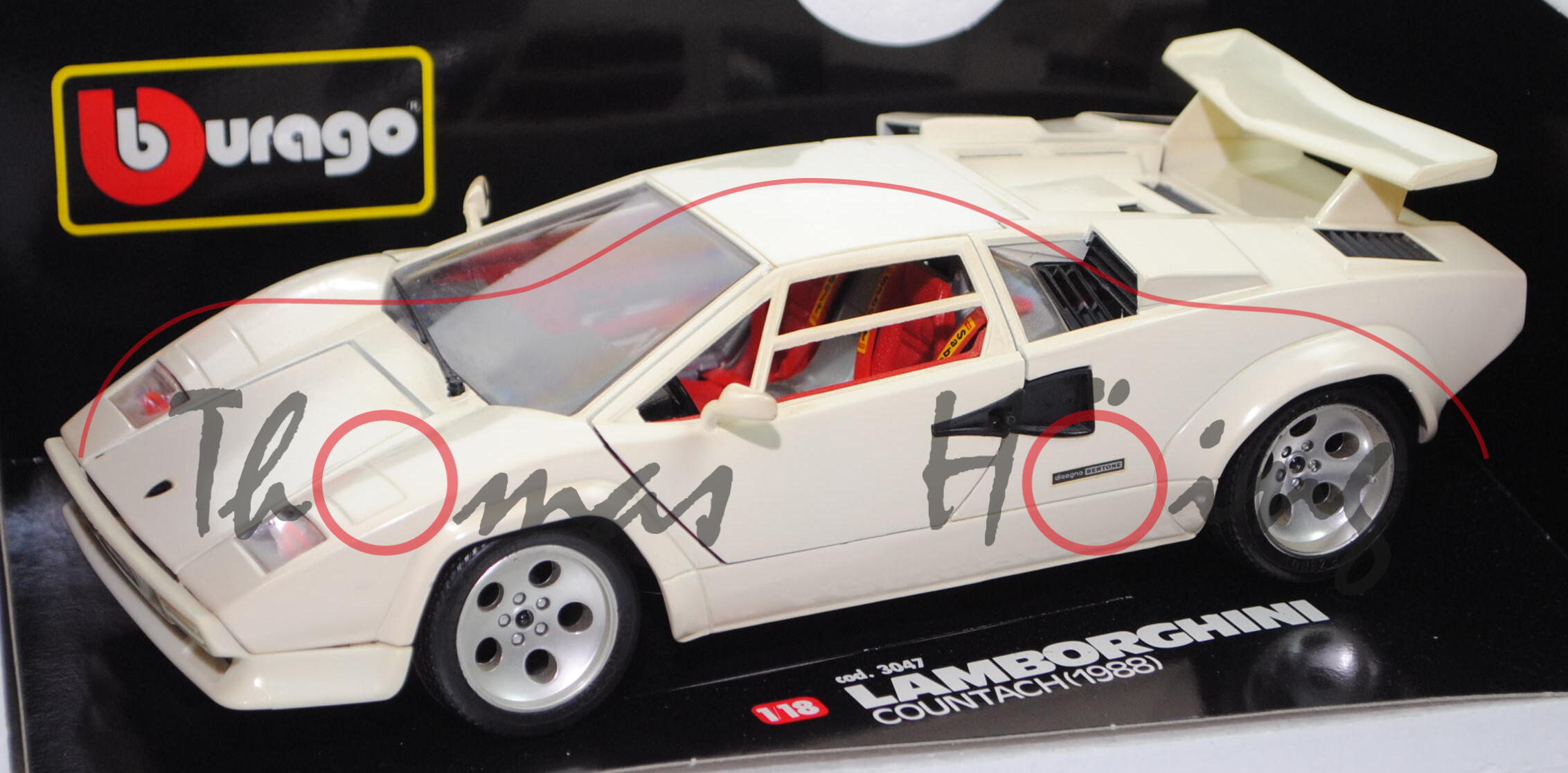 Lamborghini Countach LP5000S QV (Modell 1985-1988, Baujahr 1988), cremeweiß, Bburago, 1:18, mb